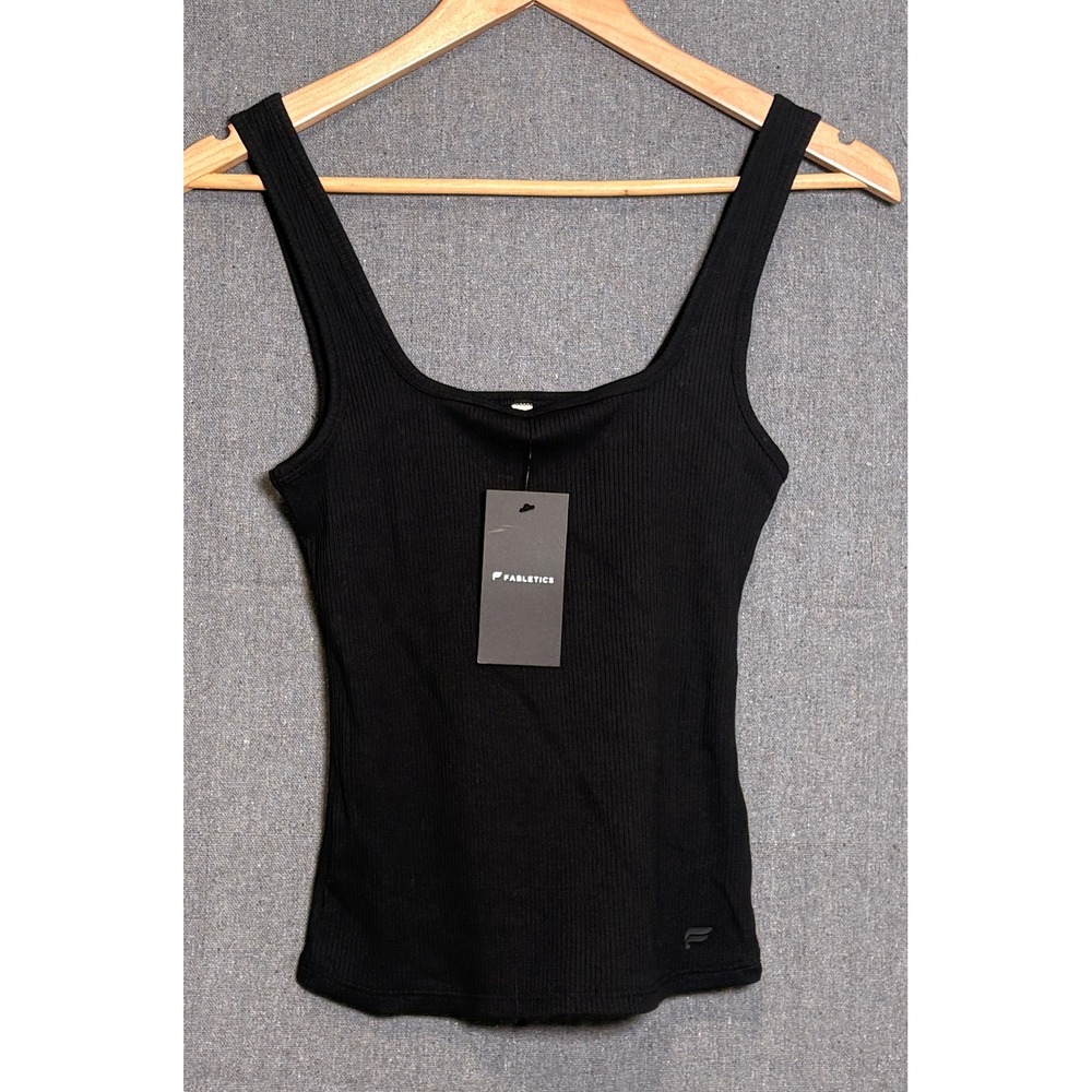 Fabletics Womens Black Ribbed Scoop Neck Tank Top Size S NEW